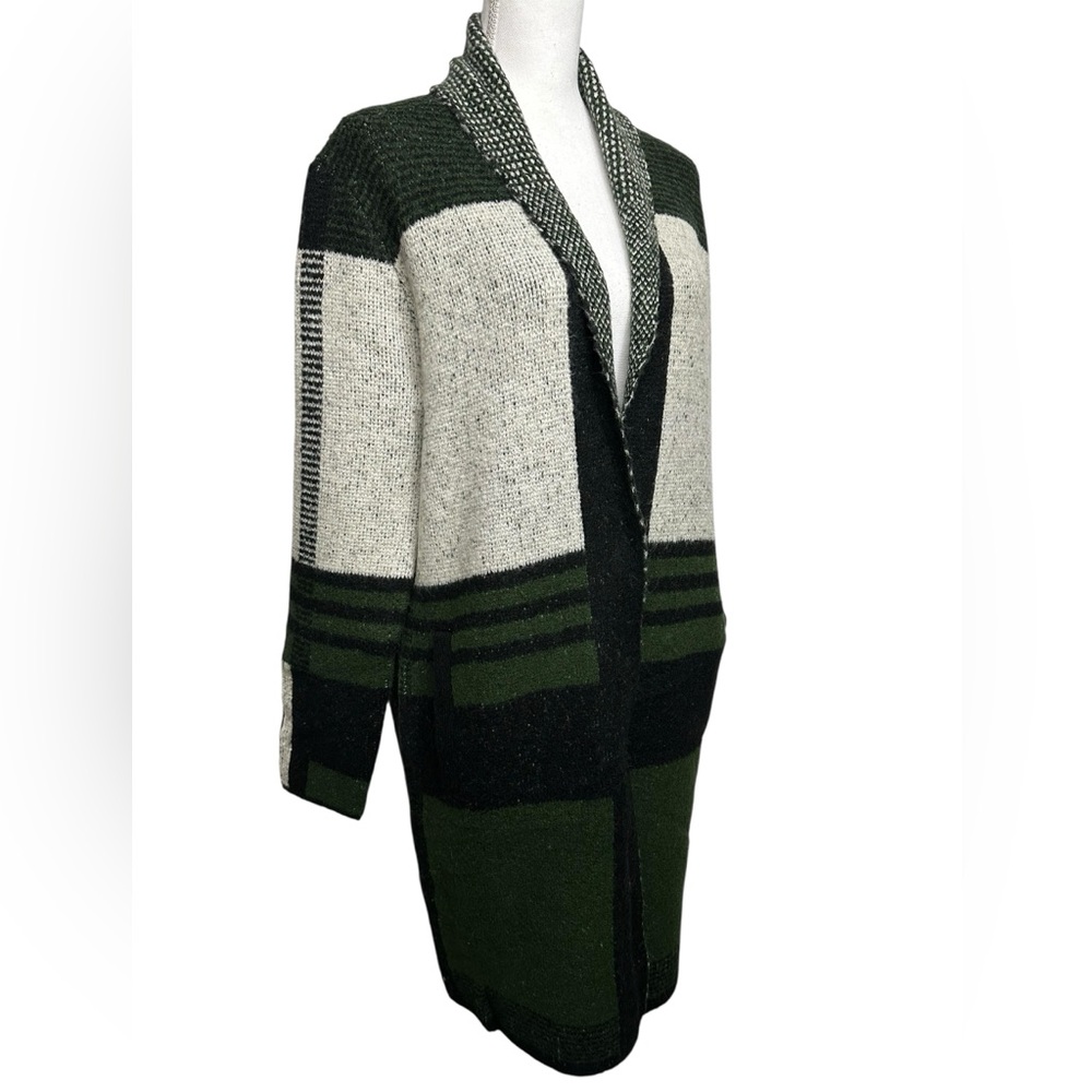 JOSEPH A / Black Green Cream Plaid Long sweater / Small / Preppy Bohemian Fall - Picture 9 of 15